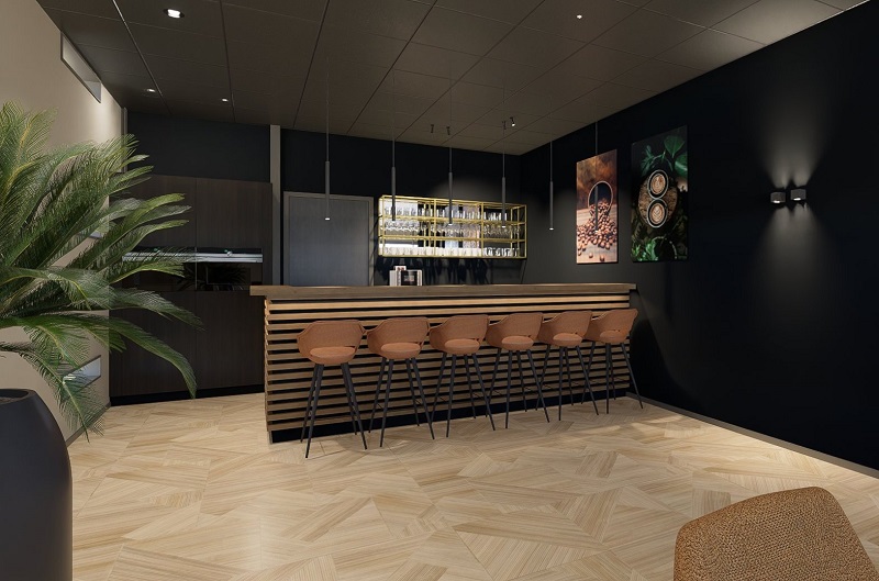 De interieurontwerper van deze kantine is StudioCentro, de ervaren interieurarchitect in Ermelo.