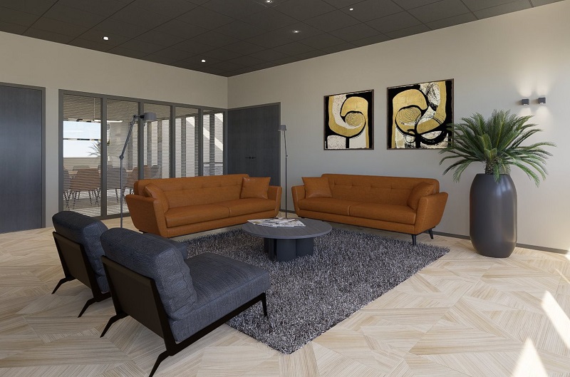 De interieurontwerper van deze bedrijfskantine is StudioCentro, de binnenhuisarchitect in met ervaring en creativiteit.