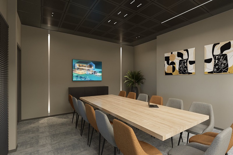 De interieurontwerper van deze vergaderruimte is StudioCentro, de creatieve interieurarchitect in Nieuwegein.
