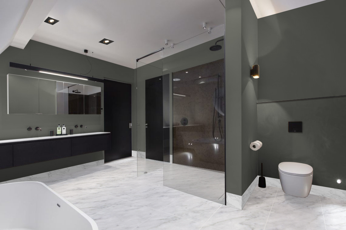  De interieurontwerper van deze strak moderne badkamer is StudioCentro, dé binnenhuisarchitect van midden Nederland. 