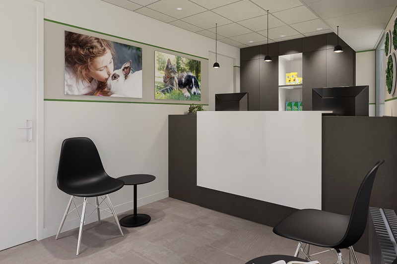  De interieurontwerper van deze dierenkliniek is StudioCentro, dé binnenhuisarchitect in Loosdrecht. 